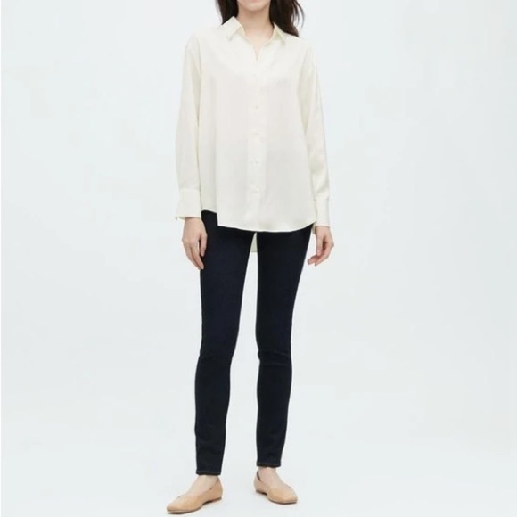 Uniqlo satin long sleeve button up blouse shirt xxs - Picture 2 of 7